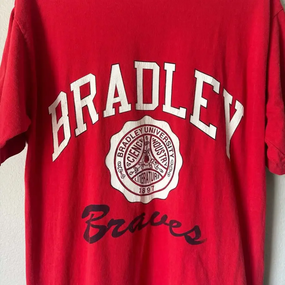 Vintage 90s Bradley University Braves Flexwear T Shirt Large USA Made